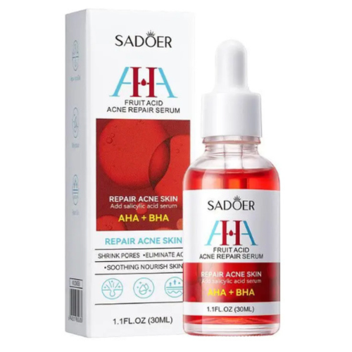 Оптом Оновлююча регенеруюча сироватка для шкіри обличчя SADOER FRUIT ACID ACNE REPAIR SERUM з AHA і BHA кислотами, протизапальна - 30 мл