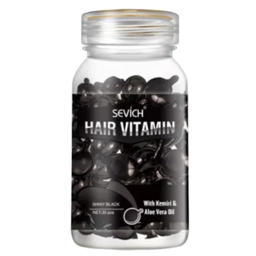 Оптом Вітамінні капсули для волосся з олією алое вера SEVICH HAIR VITAMIN  SHINY BLACK WITH KEMIRI & ALOE VERA OIL для темного волосся та захисту від сонця, 30 шт