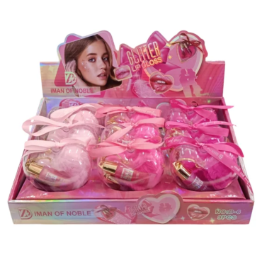 Оптом Набір блисків для губ 2-в-1 з хутряним брелоком GLITTER LIP GLOSS IMAN OF NOBLE - 9 шт./уп.