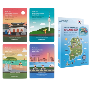 Оптом Набір тканинних масок FARMSTAY TRIP TO KOREA FACIAL MASK SHEET 12 COMBO PACK - 23 мл*12 шт.