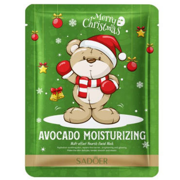 Оптом Тканинна маска для обличчя з авокадо новорічна SADOER MERRY CHRISTMAS AVOCADO MOISTURIZING FACIAL MASK - 25 г