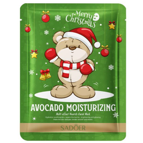 Оптом Тканинна маска для обличчя з авокадо новорічна SADOER MERRY CHRISTMAS AVOCADO MOISTURIZING FACIAL MASK - 25 г