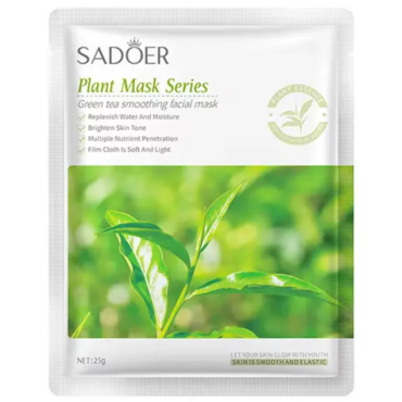 Оптом Протинабрякова тканинна маска освітлююча антиоксидантна для сухої шкіри з екстрактом зеленого чаю SADOER GREEN TEA SMOOTHING FACIAL MASK - 20 г Оптом Протинабрякова тканинна маска освітлююча антиоксидантна для сухої шкіри з екстрактом зеленого чаю SADOER GREEN TEA SMOOTHING FACIAL MASK - 20 г