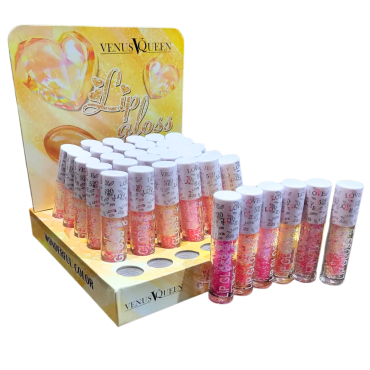 Оптом Блиск-бальзам для губ Love з різнобарвними блискітками VENUS LIPGLOSS - 36 шт./уп.