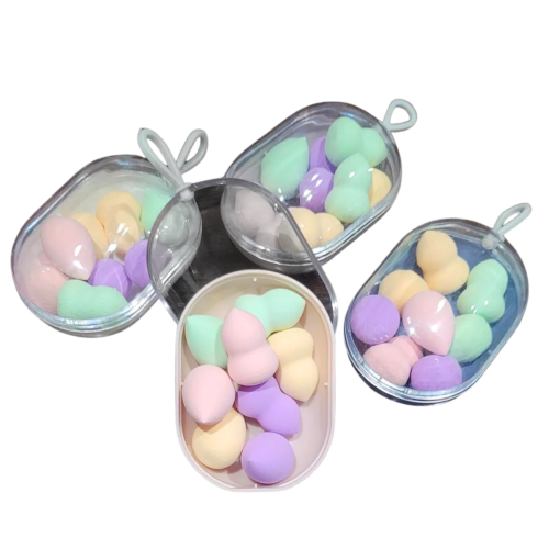 Оптом Набір спонжів BEAUTY BLENDER б’юті-блендерів у пластиковому боксі міні, мікс (фігурні та крапля) 8 в 1 - 8 од.