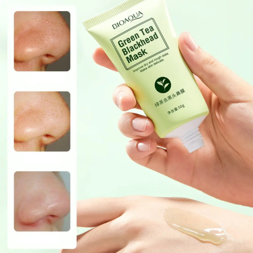 Оптом Маска-плівка для обличчя від чорних цяток та очищення пор із зеленим чаєм вирівнююча тон, заспокійлива BIOAQUA GREEN TEA BLACKHEAD MASK - 50 г