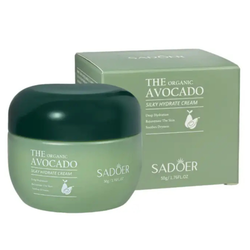 Оптом  Відновлюючий зволожуючий крем з олією авокадо та олією ши для розгладження та пружності шкіри SADOER THE ORGANIC AVOCADO SILKY HYDRATE CREAM - 50 г 