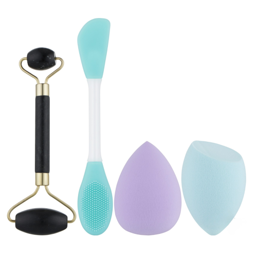 Оптом Набір для догляду за обличчям 4 в 1 (спонж б'юті блендер зріз і крапля, ролер для масажу обличчя, пензлик для маски) RUBY FACE