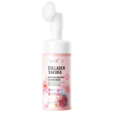 Оптом Пінка-мус для вмивання обличчя з щіточкою SADOER SAKURA COLLAGEN FACIAL CLEANING MOUSSE - 120 мл