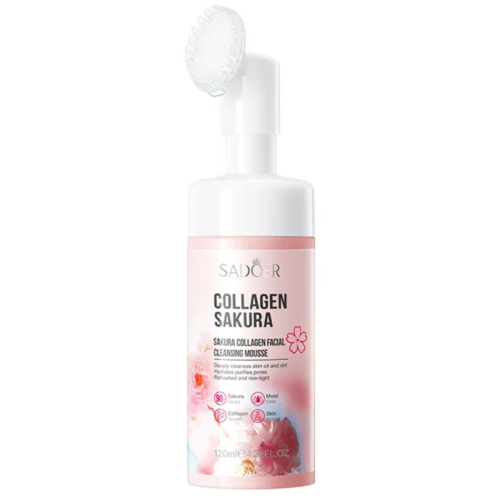 Оптом Пінка-мус для вмивання обличчя з щіточкою SADOER SAKURA COLLAGEN FACIAL CLEANING MOUSSE - 120 мл